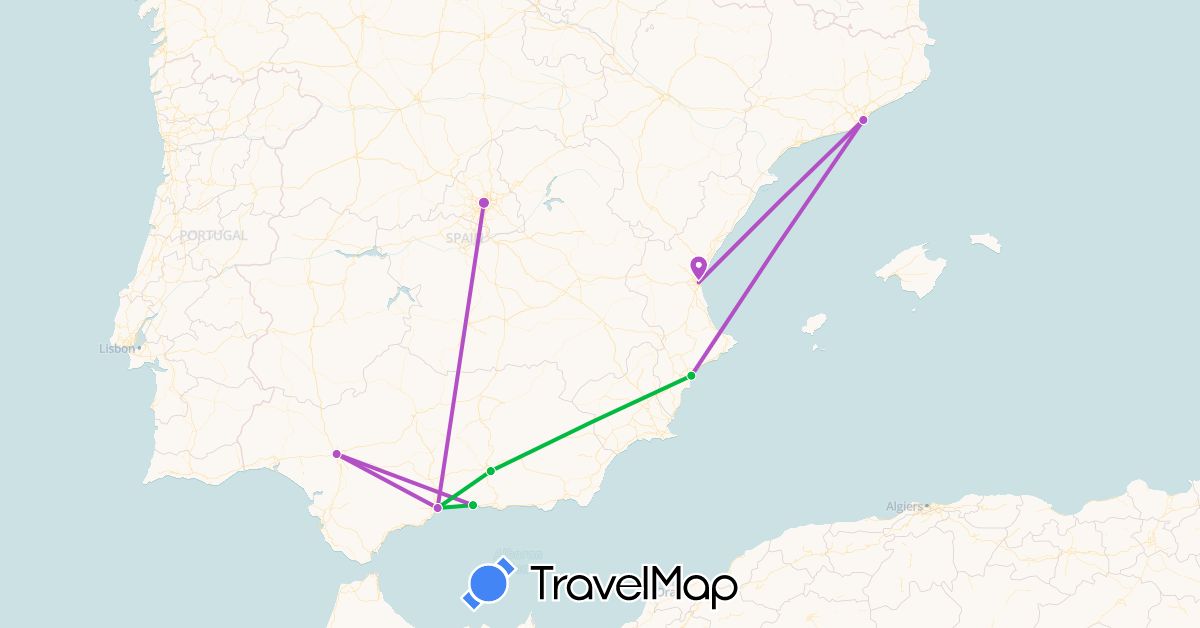 TravelMap itinerary: bus, plane, train in Spain (Europe)